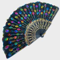 Leque Pomba Gira Cigana Colorido Paetê Luxo Estampado