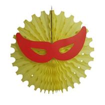 Leque Pop Mascara Carnaval Amarelo/vermelho 49cm