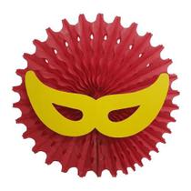 Leque Pop Mascara Para Carnaval Vermelho/amarelo 49cm