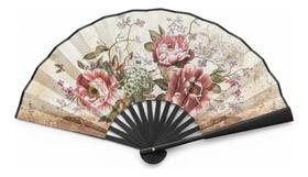 Leque Preto Floral Rosas 26cm Ventilador De Mão Resistente Leque Preto Floral Rosas 26cm Ventilador De Mão Resistente