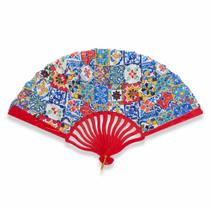 Leque Vermelho Estampado de Plástico 42cm Leque Vermelho Estampado de Plástico 42cm