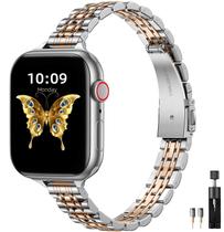 Lerobo Slim Pulseira Inox Ajustável p/ Apple Watch Mulheres (Royal Gold/Silver)