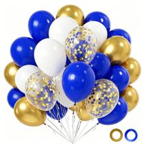Lesgln Balões 50 Peças 12" Azul Royal, Dourado e Branco