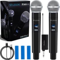 Leson Microfone Duplo Digital 2.4GHz Wireless Recarregável Igreja Evento Karaokê