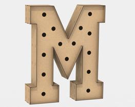 Letra Caixa Grande M Mdf 80Cm Altura Furo Lampada Iluminação