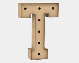 Letra Caixa Grande T Mdf 80Cm Altura Furo Lampada Iluminação