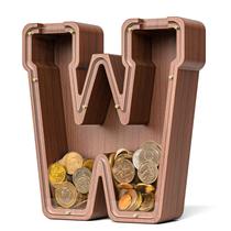 Letra de madeira W Piggy Bank summidate 23x4 cm de grande capacidade