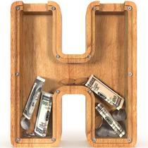 Letra H extra grande de madeira Piggy Bank Sulevalt de 30 cm para crianças