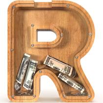 Letra R extra grande de madeira Piggy Bank Sulevalt de 30 cm para crianças