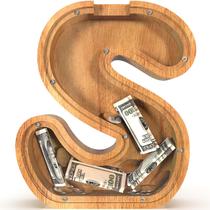 Letra S extra grande de madeira Piggy Bank Sulevalt de 30 cm para crianças