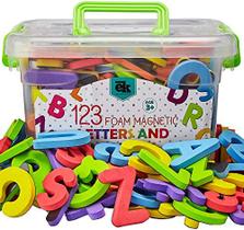 Letras e números de espuma magnética ABC de qualidade premium, 123 ímãs de alfabeto de espuma Brinquedo educativo para aprendizagem pré-escolar, ortografia, contagem em vasilha - EduKid Toys