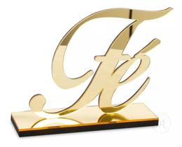 Letreiro Decorativo - Fé Dourado Espelhado - Enfeite com Base para Mesa