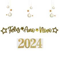 Letreiro Feliz Ano Novo + 2024 em EVA Dourado Prata Full