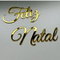 Letreiro Frase Feliz Natal em Acrílico Dourado 30cm Painel Decoração Festa (BRIND545)