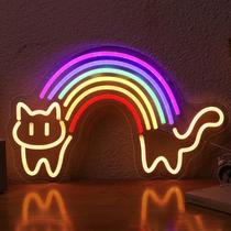 Letreiro Neon LYUODRE Gato Arco-Íris Alimentado por USB com LED Regulável