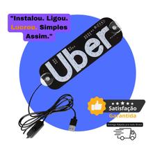 Letreiro Placa Uber LED Verde Ventosa USB Carro Aplicativo
