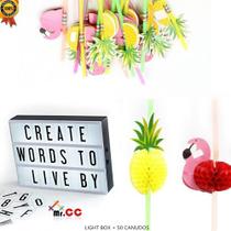 Letreiro Quadro Luminária Light Box Colorido + 50 Canudos