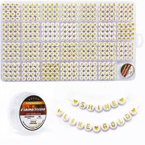 Letter Beads Eppingwin 1400 unidades de alfabeto de 4 x 7 mm com caixa de 28 grades Letter Beads Eppingwin 1400 unidades de alfabeto de 4 x 7 mm com caixa de 28 grades