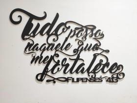 Lettering Em Mdf Tudo Posso Naquele Que Me Fortalece 60X38Cm