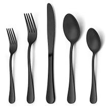 LIANYU 30 Peça Matte Preto Silverware Set, Acabamento de Cetim Preto Flatware Talheres Conjunto para 6, Cozinha de Aço Inoxidável Utensílio de mesa utensil conjunto para home restaurant party, lava-louças seguro