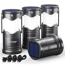 Lichamp Lanterna Solar para Camping 4 Unidades Recarregável por USB LED
