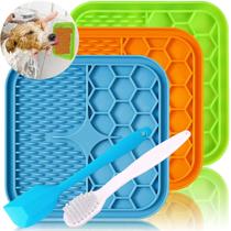 Lick Mat Kwispel Dog para ansiedade com ventosas e escova, 3 unidades Lick Mat Kwispel Dog para ansiedade com ventosas e escova, 3 unidades