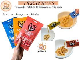 Licksy Bites Kit com 3 Pacotes de Petisco Cremoso Super Premium para Gatos (Atum, Frango e Salmão)