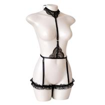 Liga de Corpo Sexy Preta em Renda Ajustável com Cinta Liga Lingerie Sensual Luxo Liga de Corpo Sexy Preta em Renda Ajustável com Cinta Liga Lingerie Sensual Luxo