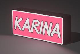 Lightbox LED Decorativa para Quarto Personalizada com Nome KARINA Cor, Rosa/Branco 127V