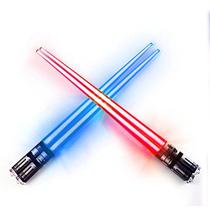 LIGHTSABER CHOPSTICKS ACENDEM STAR WARS LED Brilhante Luz Sabre Chop Sticks ReUSABLE Sushi Lightup Sabers Vermelho e Azul 2 Pares