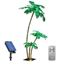 LIGHTSHARE Árvore de Palmeira Artificial Iluminada de 2,1m com 3 Troncos e 218 Luzes LED para Decoração de Escritório, Externa e Interna, Bar Tiki, Natal, Pátio e Piscina - Solar