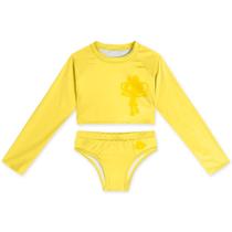 Lilica Conjunto Praia Cropeed Manga Longa e Calcinha Amarelo