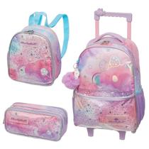 Lilica Kit Mochila Infantil Rodinhas Lancheira e Estojo Coleção 2026 Escolar Meninas