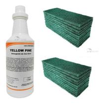 Limpa Porcelanato Encardido Limpeza Pesada 1 Yellow Pine 1l + 20 und Esponja Fibra verde Geral