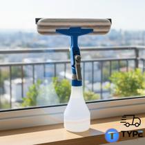 Limpa Vidros 3 em 1 com Borrifador Integrado, Rodo e Microfibra Removível