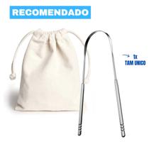 Limpador raspador de lingua inox ayurveda + saquinho algodão cru