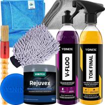 Limpeza completa shampoo neutro de alto rendimento Vfloc, cera líquida acabamento brilhante Tok Final e revitalizador para plásticos externos Rejuvex Limpeza completa shampoo neutro de alto rendimento Vfloc, cera líquida acabamento brilhante Tok Final e revitalizador para plásticos externos Rejuvex