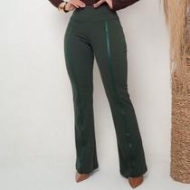 Linda Calça Flare Feminina Cintura Alta Cirrê com Bolsos Malha Crepe Confortável com Elastano