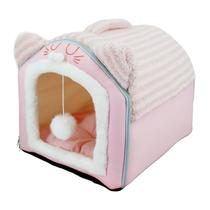 Linda cama de pelúcia para cães e gatos com orelhas de gatinho rosa Linda cama de pelúcia para cães e gatos com orelhas de gatinho rosa