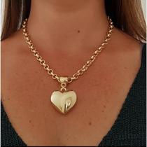 Lindo Colar em Elo Português e Lindo Pingente Modelo Coração Banhados a ouro 18k
