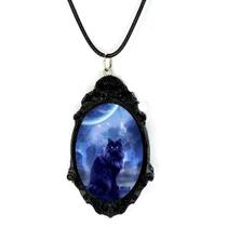 Lindo colar pingente magia gato preto ao luar resinado