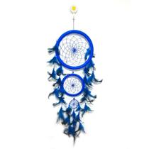 Lindo Filtro Dos Sonhos Grande 3 Aros pena azul anil Apanhador decoração de parede amuleto - KC STORE