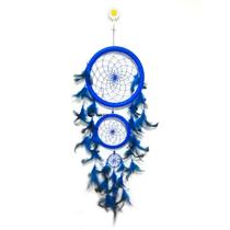 Lindo Filtro Dos Sonhos Grande 3 Aros pena azul anil Apanhador decoração de parede amuleto