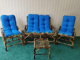 Lindo Jogo De Sofá De Bambu Poltronas Cadeiras E Mesa Luxuosas Peças
