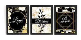 Lindo Kit 3 Quadros Arte Love Dream Live Grandes