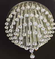 Lindo Lustre de Cristal para Sala de Jantar Quarto Base de Inox Espelhada 50 cm de Diâmetro com 30 cm de Altura