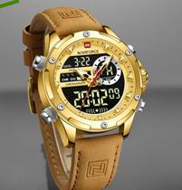 Lindo Naviforce Dourado Relógio Digital Prova Dágua Led Multfunção