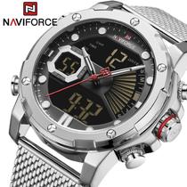 Lindo Naviforce relógios luxo quartzo aço cinta à prova dágua relógio pulso digital
