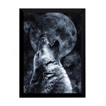Lindo Quadro Decoração Lobo Uivando Para Lua 42x29cm