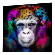 Lindo Quadro Macaco Colorido Fone De Ouvido Dj C/ Nota